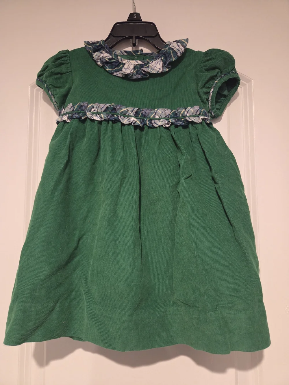 Little English Green Dress with Blue Plaid Trim Size 24 Month